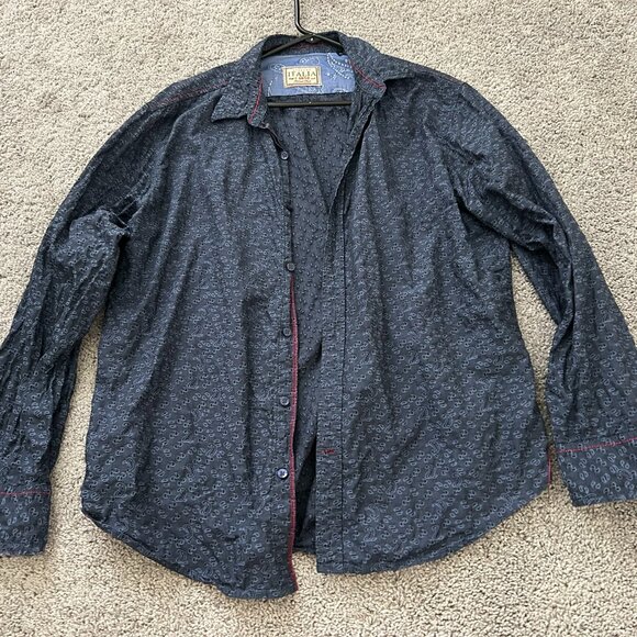 Vintage Italia Reserved Stock Men's Button-Down Shirt Navy Blue Cotton XL - Picture 2 of 7